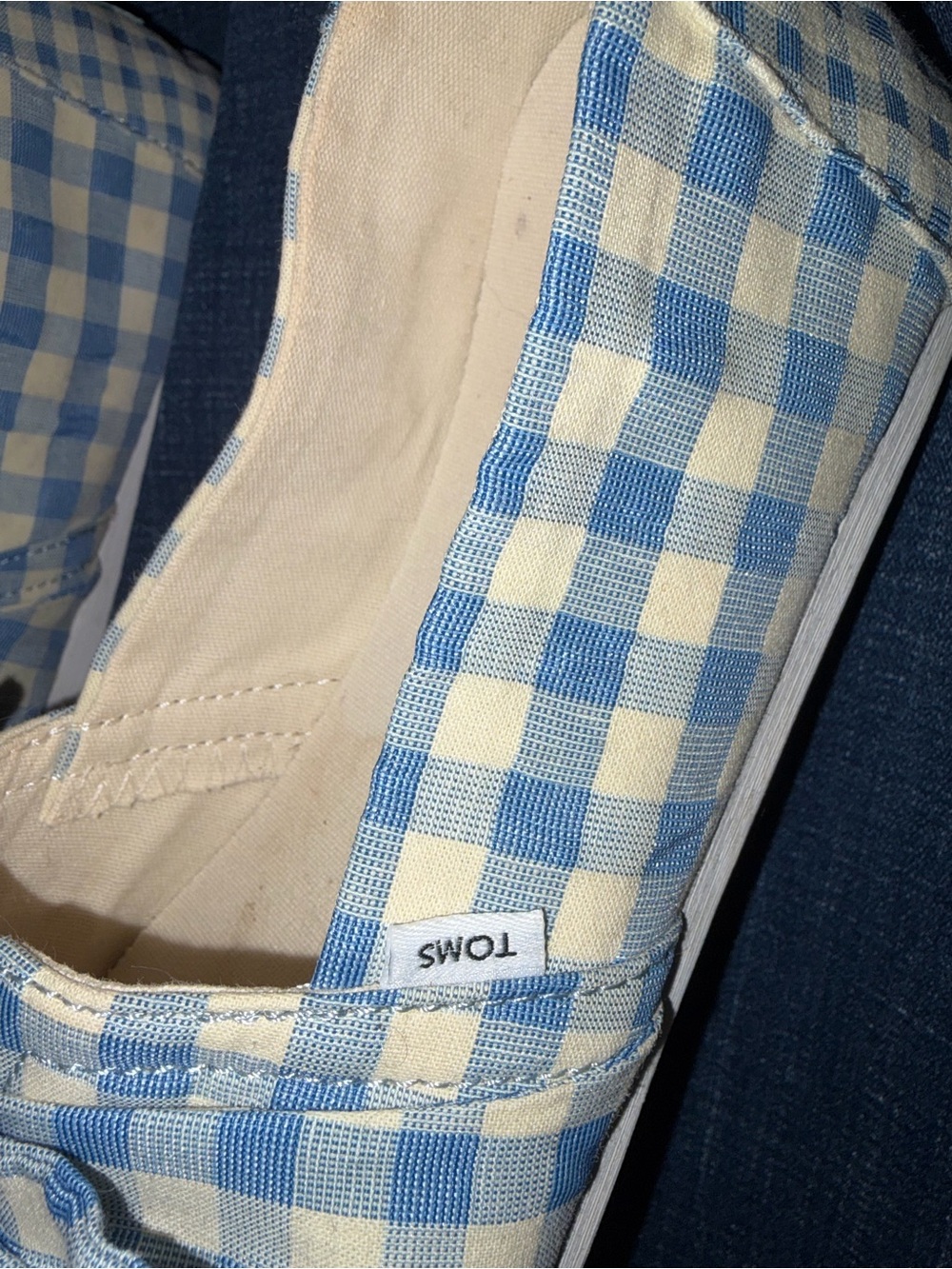 TOMS Light Blue and White Gingham Bow Slip-Ons - Picture 7 of 8